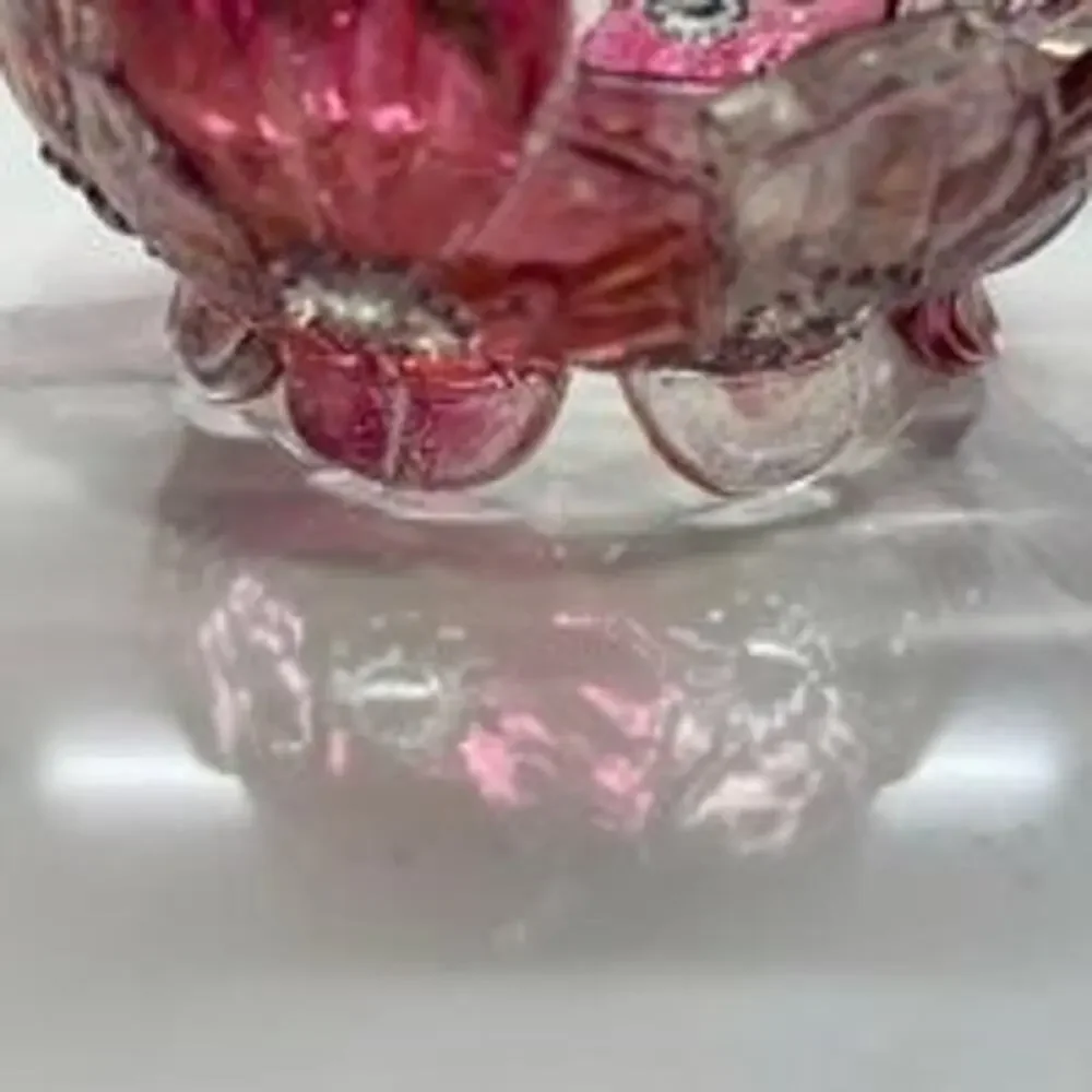 Vintage Westmoreland Pansy Ruby Flash Round Glass Basket
